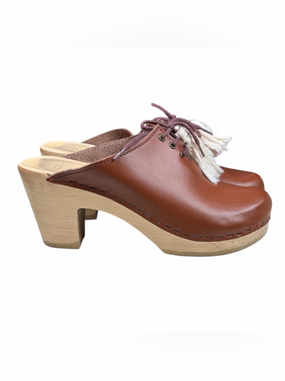 Sven Clog Tie Lace-Up Brown Swedish Clogs Sz 39 US 8.5-9